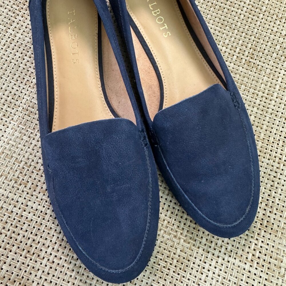 Talbots Navy Suede Leather Shoes Women 8 W Slip On Flats